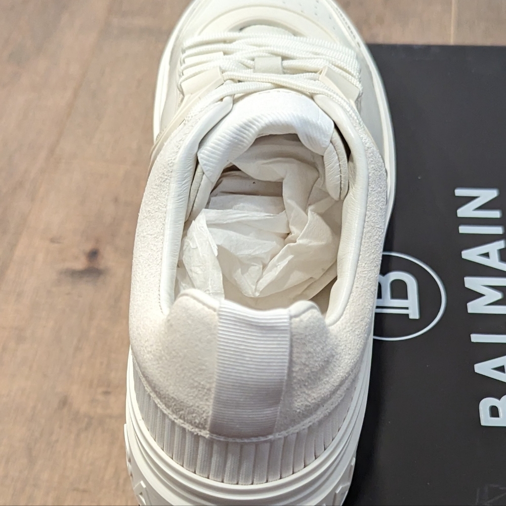 Mens Balmain "B-Skate" Low-Top Sneakers Off-White/White - Picture 4 of 7